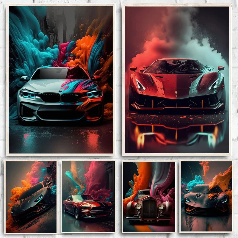 Modern Classic Colorful Futuristic Cars Canvas Panting and Prints Cool Supercar Posters Wall Art for Living Room Boys Home Decor