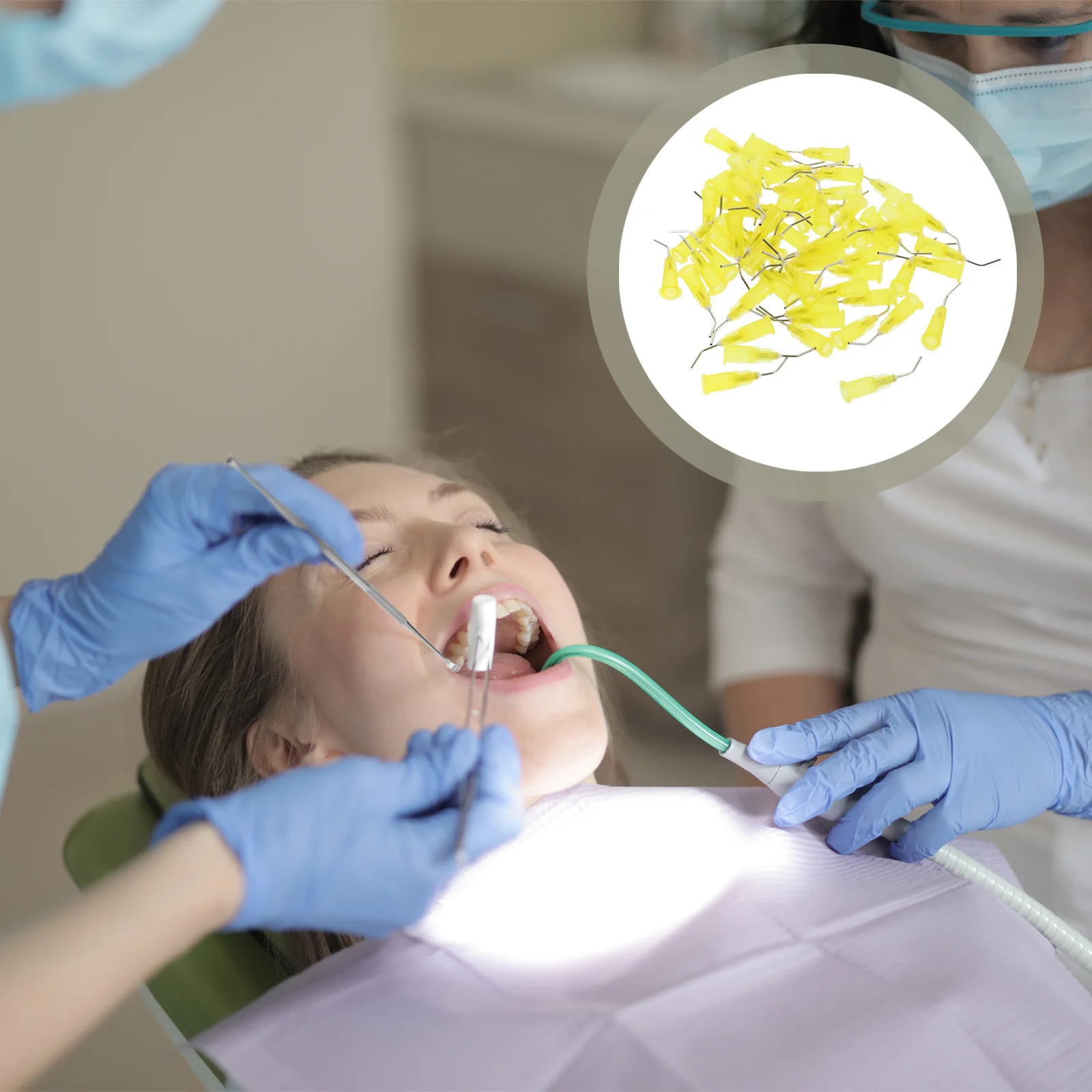 

100pcs Dental Syringe Tips 20G 0.9Mm Yellow Bent Tip Disposable Lightweight Portable Oral Care Tool Resin Needles Clean