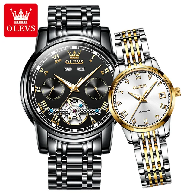 100 % Original OLEVS automatische mechanische Paar-Armbanduhren für Damen und Herren, wasserdichte Uhren, Uhrenset für Sie oder Ihn 7