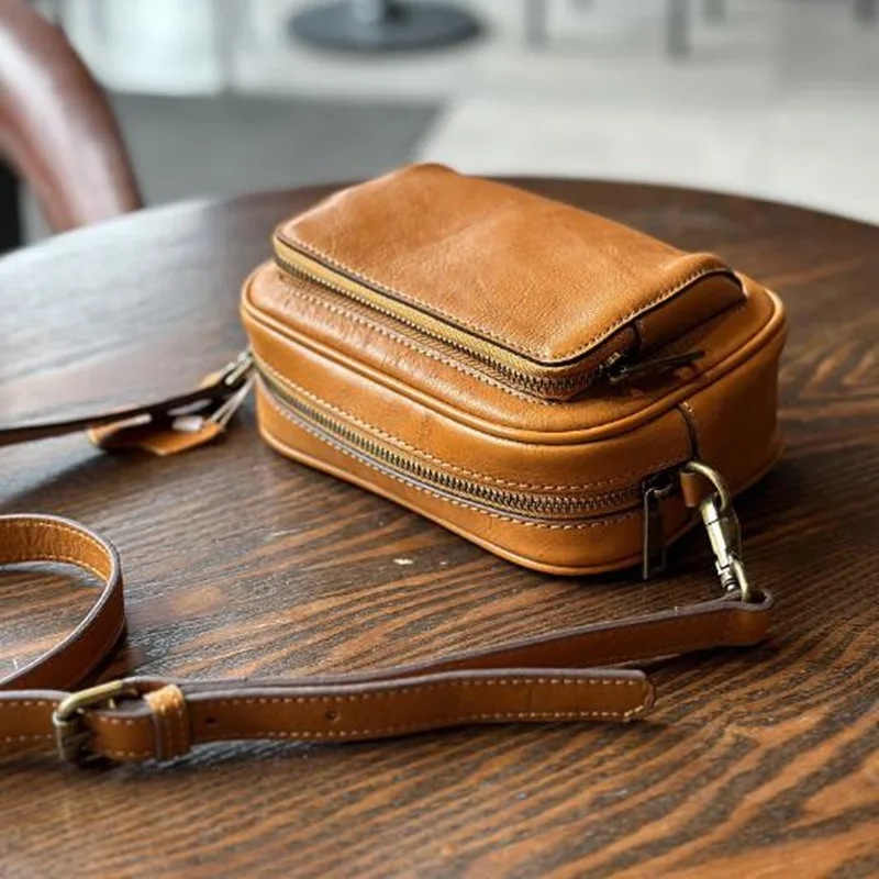 Fashion Leather Camera Bag Female 2026 Summer New Small Square Bag Cowhide Casual Single Shoulder Crossbody Head Layer Cowhide