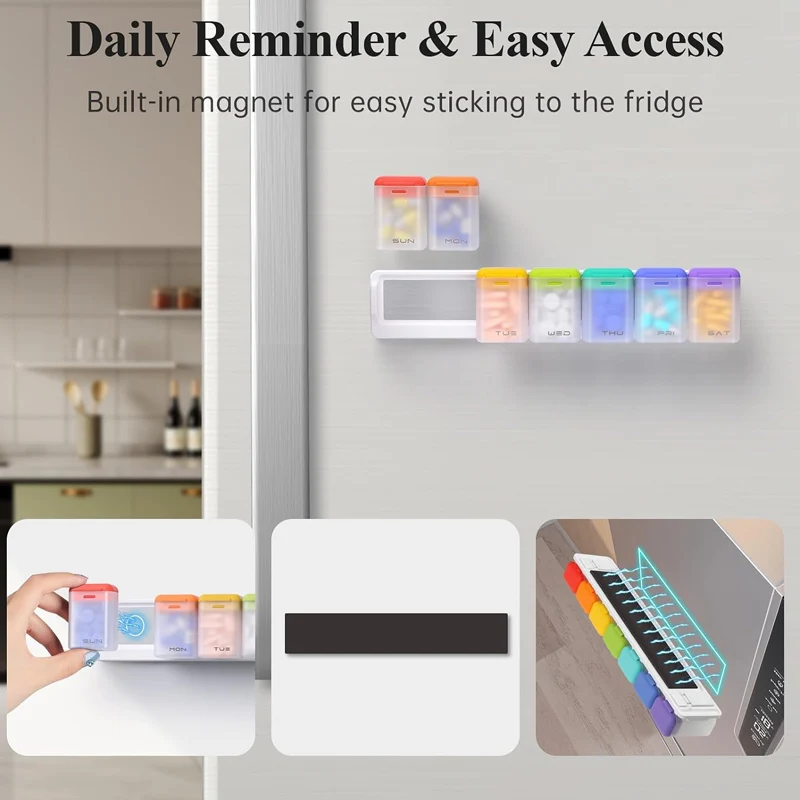 Magnetic Suction Weekly Medicine Box (Travel Compact Version), Detachable Compartmentalized Vitamin Container
