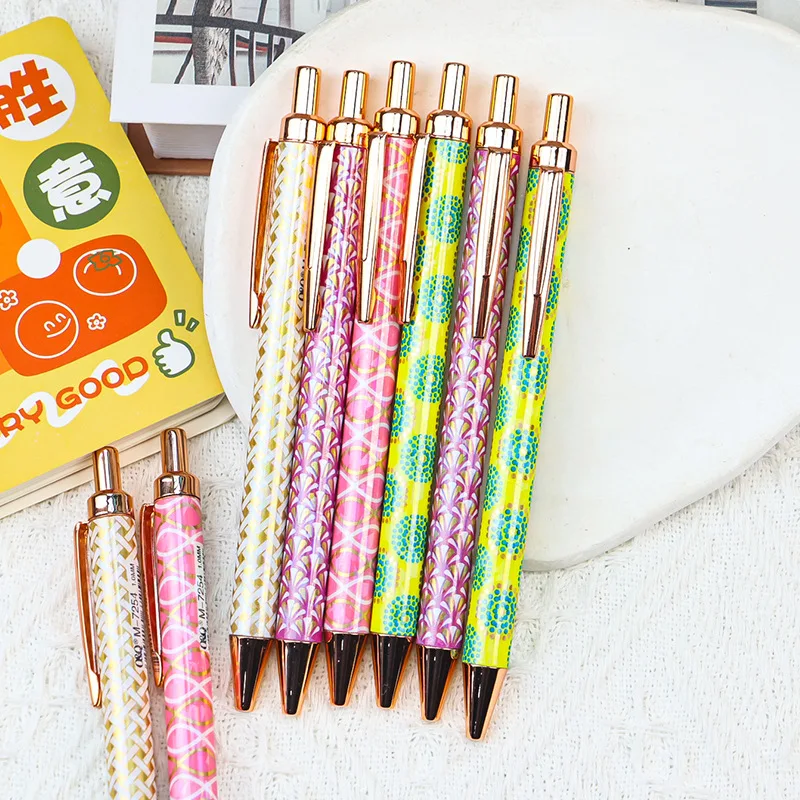 

12 Pcs Wholesale Exquisite Small Floral Press Ballpoint Pen Creative Gold Powder Press Metal Pen 1.0mm Writing Supplies