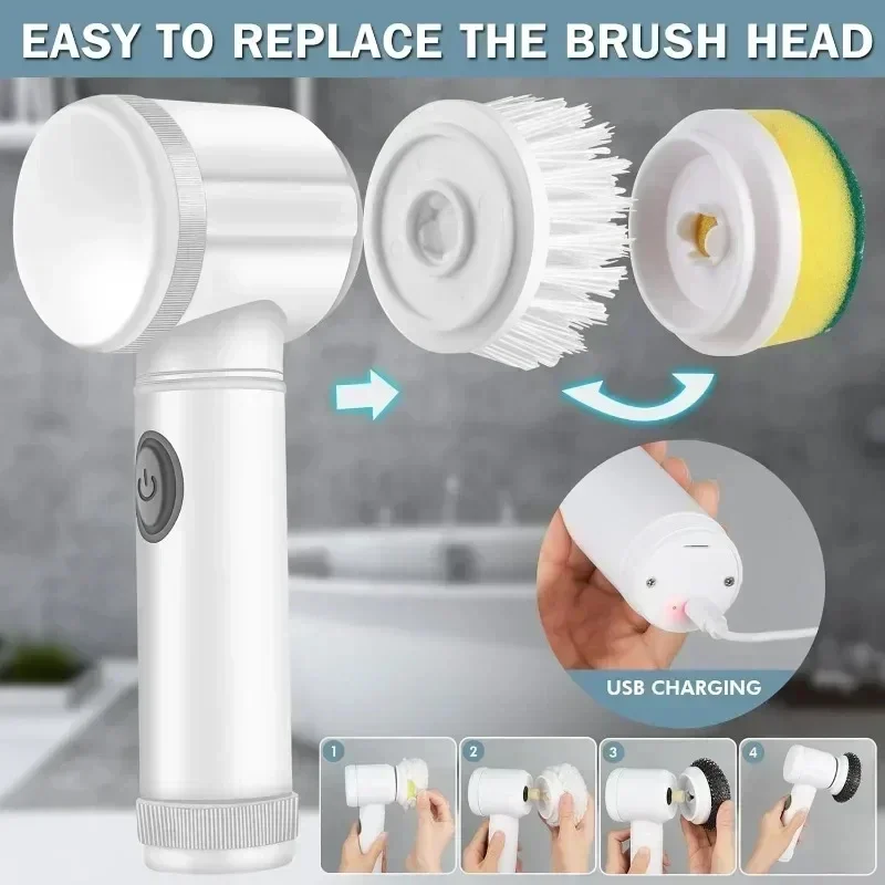 Power Scrubber 5 Replaceable Brush Heads Electric Spin Scrubber Bathroom Cleaning Brush Power Scrubber Electric Brush Home New