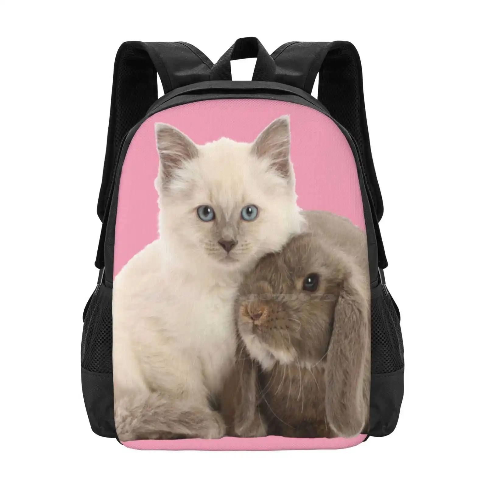 

Kitten And Bunny Rabbit Best Friends Backpack For Student School Laptop Travel Bag Pets Cat Lover Baby Animals Bunny Rabbit