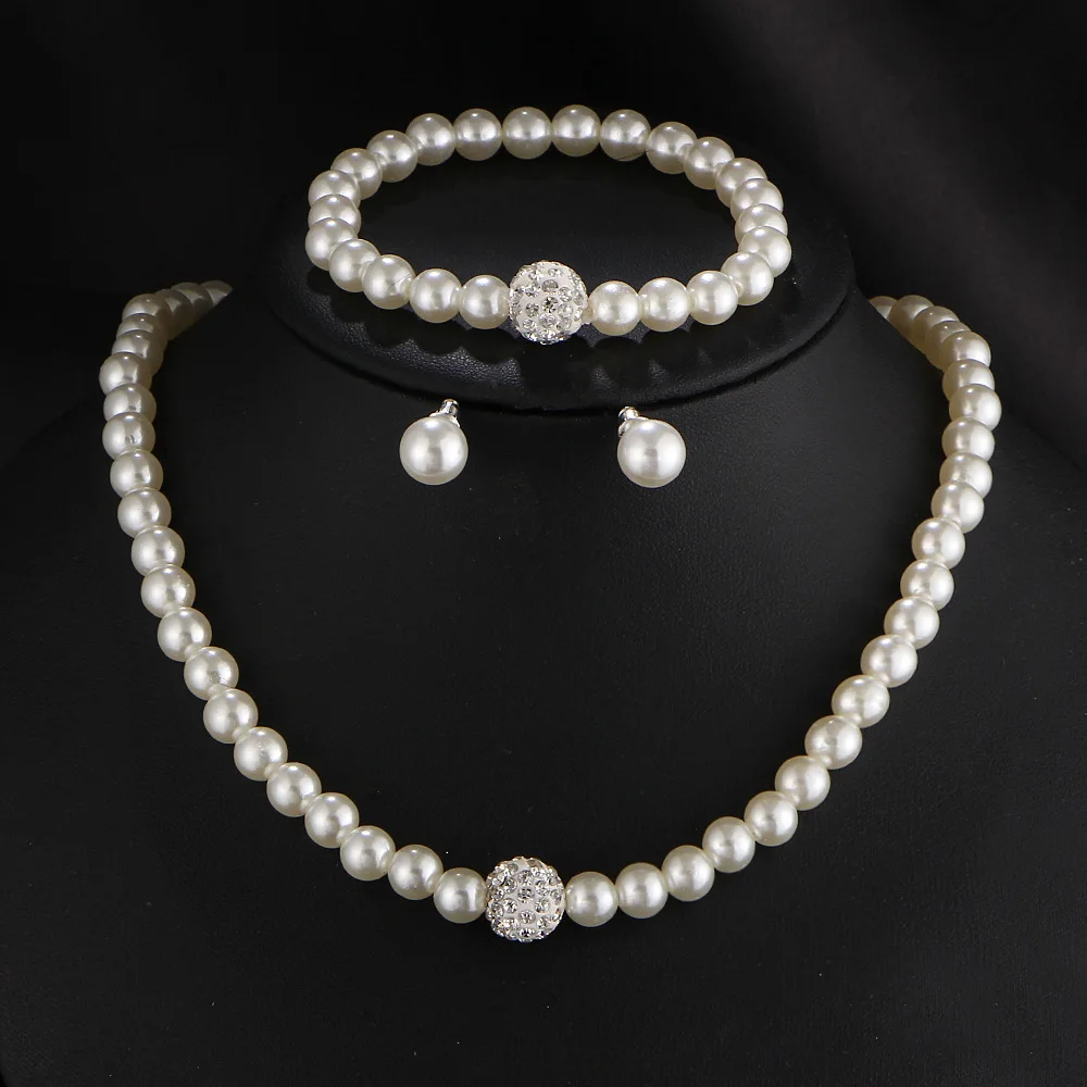 Fashion Vintage Womens Bride Wedding Jewelry Set for Women Rhinestone Faux Pearl Necklace Bracelet Earring Wedding Party Jewelry