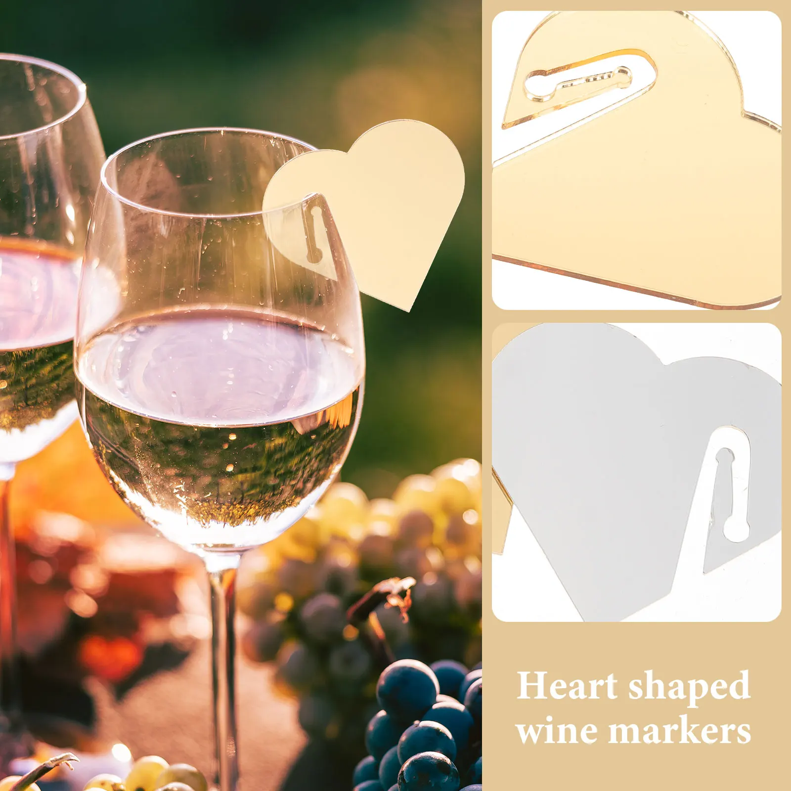 

50pcs Acrylic Drink Tags Heart Shaped Markers Golden 5x4 5x0 15cm Reusable Party Cup Markers for Bar Home Kitchen