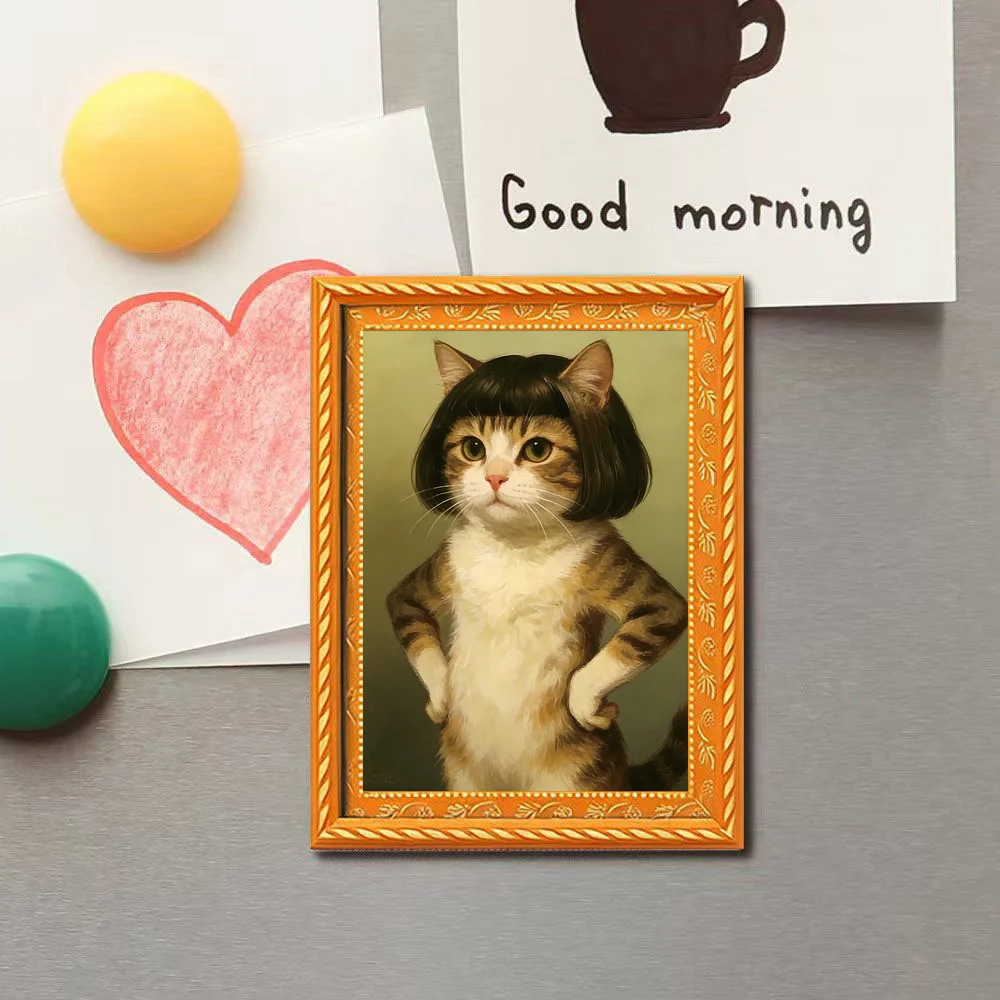 1 Piece of Retro Oil Painting Style Bobblehead Cat Fridge Magnet, Funny Cat Character Magnetic Decoration Sticker, Personalized Kitchen Message Magnet, Cute and Quirky Fridge Decoration Message Sticker
