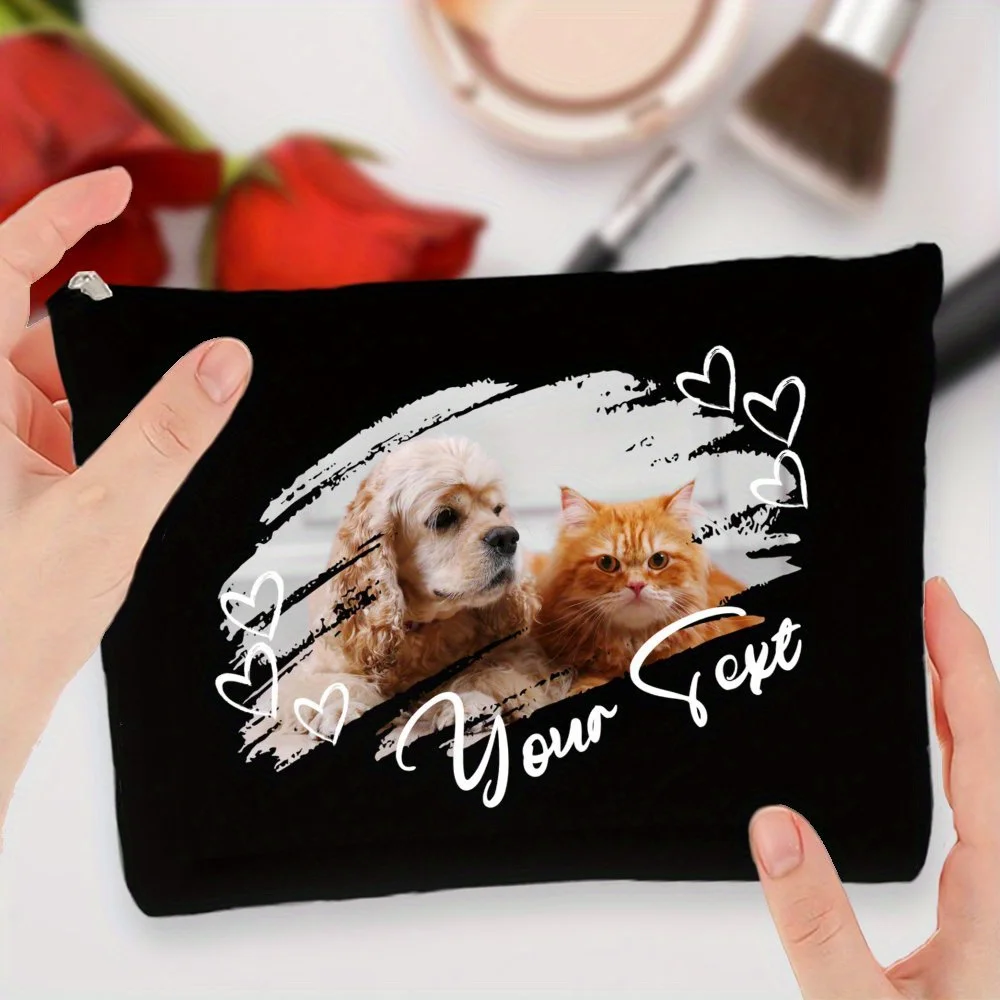 Custom Photo Makeup Bag Personalized Family Picture Cosmetic Pouch with Zipper Closure Durable Fabric Design for Birthdays