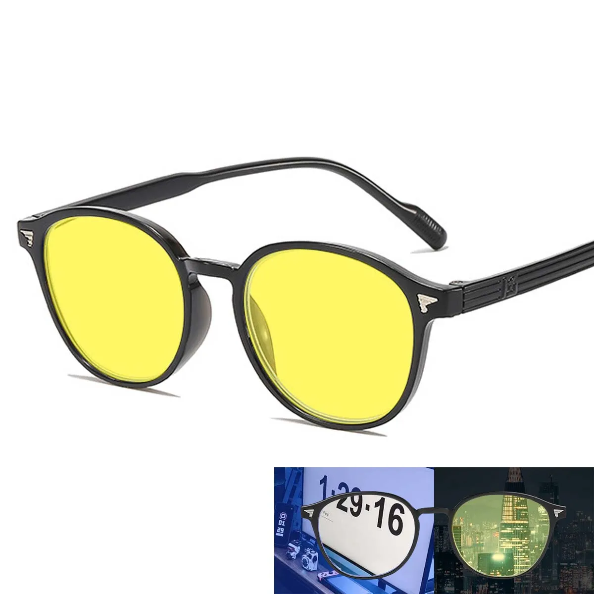 

Night Vision Glasses for Men Women Round Frame Yellow Lens Eye Protection Sunglasses Unisex Fashion Blue Light Blocking Glasses