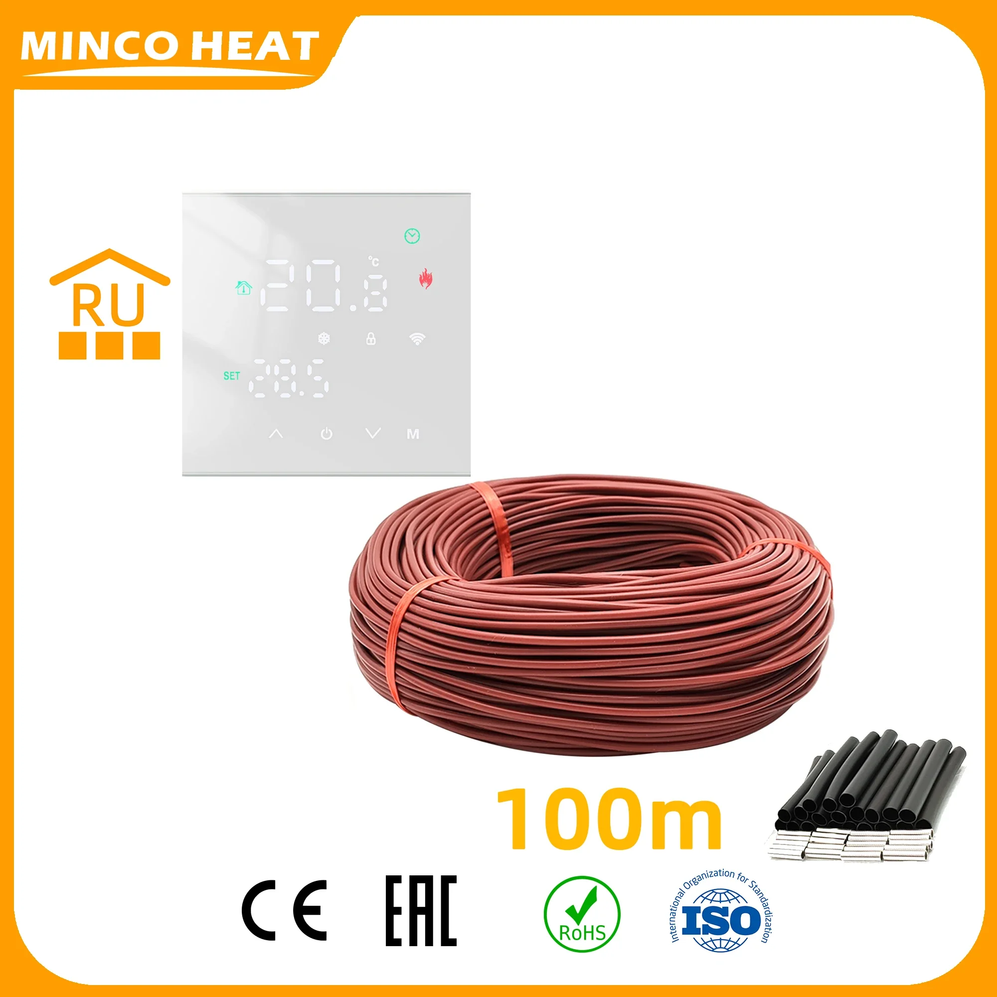 Minco Heat 12K 33ohmm Infrared  Carbon Fiber Electric Cable Floor Warming Wire with Smart WiFi 16A Electric Heating Thermostat