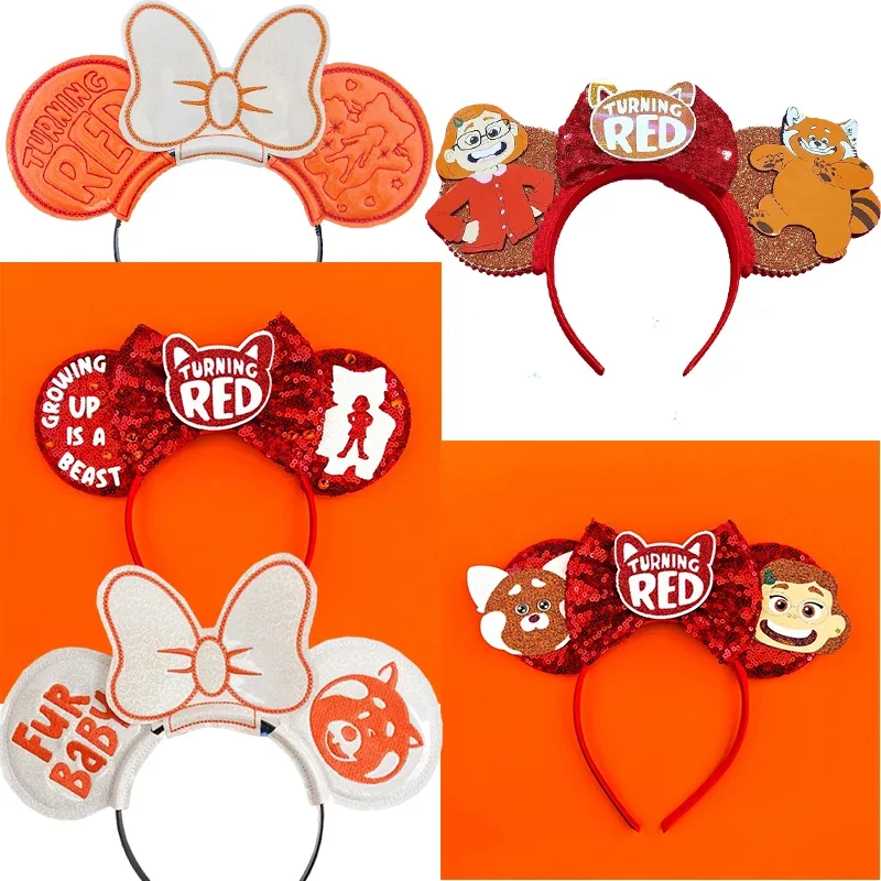 Pixar Cartoon Turning Red Headbands Girls Disney Anime Meilin Hairbands Women Lesser Panda Hair Bands Kids Sequins Bow Headwear