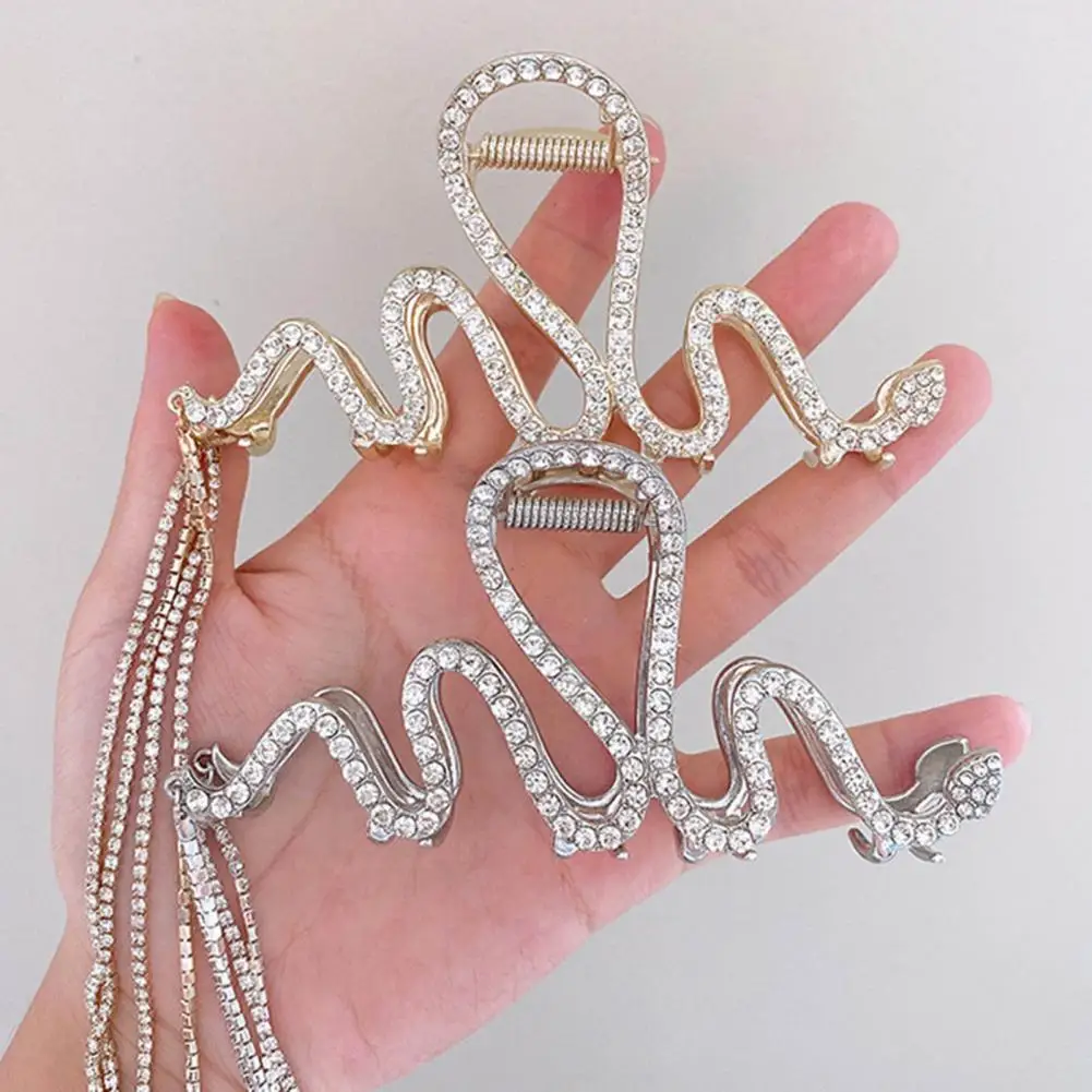 Hairstyle Decoration Wear Resistant Sparkling Rhinestone Snake Female Claw Clamp for Summer