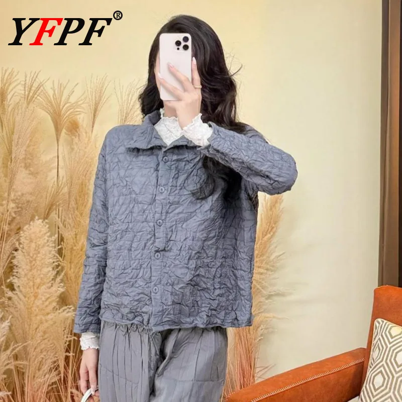 

YFPF осень-зима новая хлопковая куртка женская плиссированная дизайнерская однотонная пальто с длинными рукавами повседневная женская одежда модная верхняя одежда