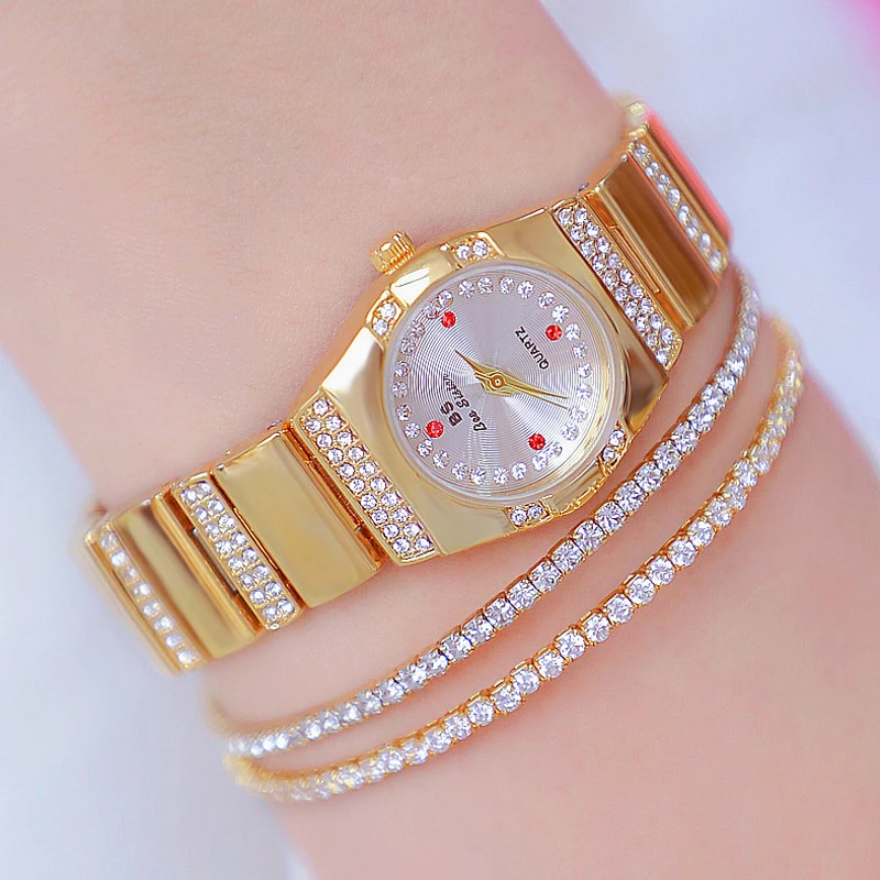 Fashion Women Watches Luxury Brand Diamond Gold Female Bracelet Wristwatch Crystal Elegant Small Dial Ladies Watch