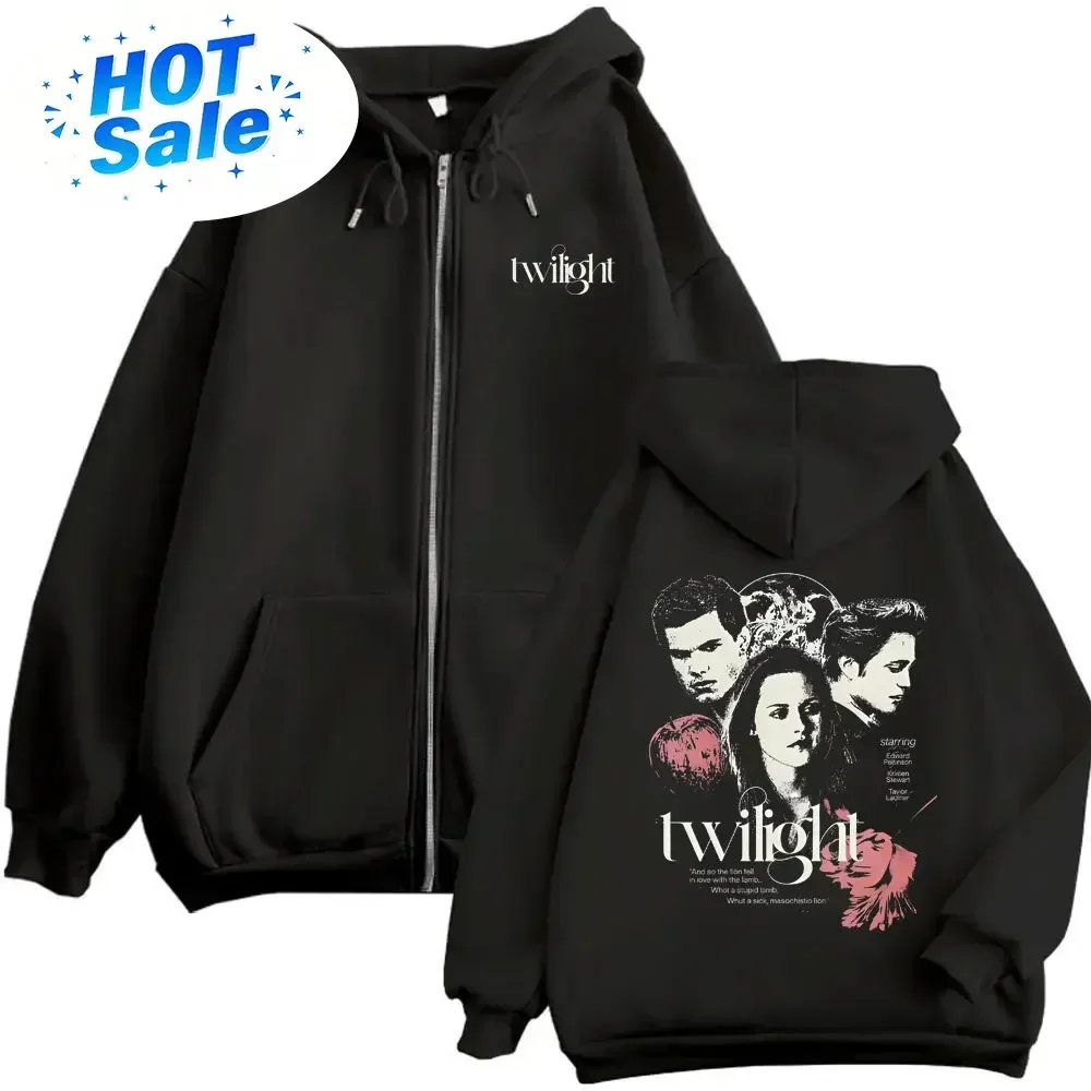 Twilight Vampire Robert Pattinson Edward Cullen Bella Jacob Black Zipper Hoodie Men Women Casual Fleece Vintage Zip Up Jacket