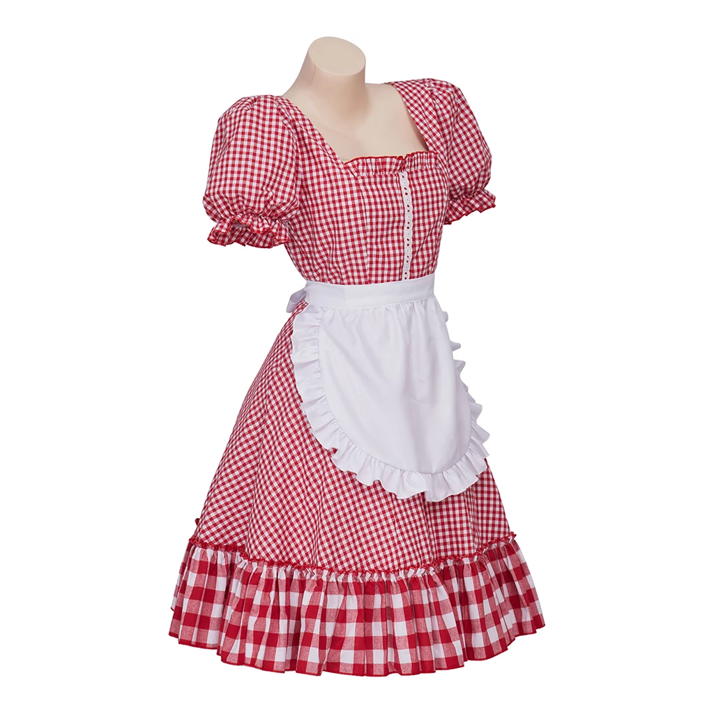 Betsy Cosplay Musical Schmigadoon Maid Costume Women Red Plaid Waitress Dress Suit Tea Party Gown Theatre Stage Show Outfit