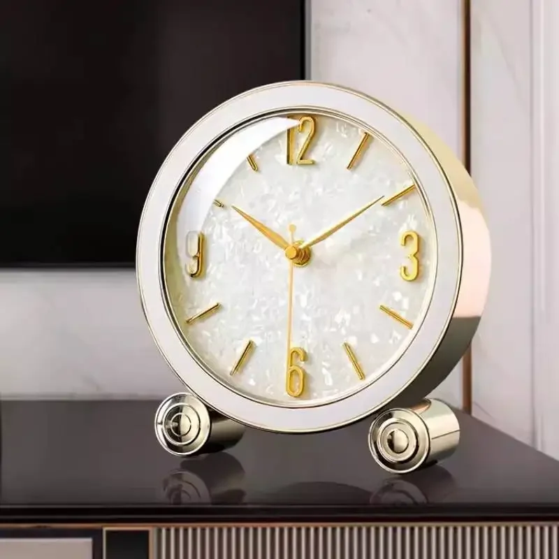 *White Round Elegant Table Clock Fashion Premium Design Luxury Digital Clock Living Room Modern Orologio Da Parete Room Decor