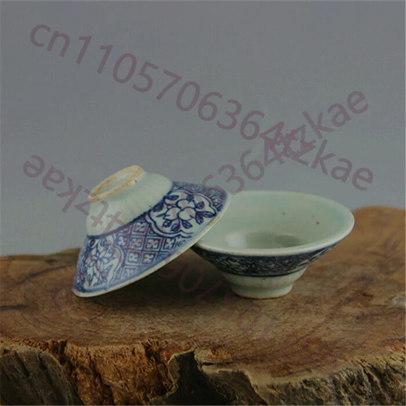 1 taza de té Gongfu de porcelana china azul y blanca de 2,83 pulgadas con diseño de flores Qing