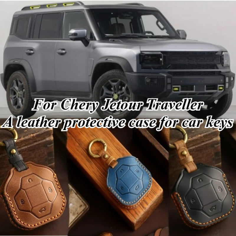 

For Chery Jetour Traveller 4WD Genuine Leather Protective Case Cover Handmade Retro Steering Wheel Cover Luxury Car Accessories