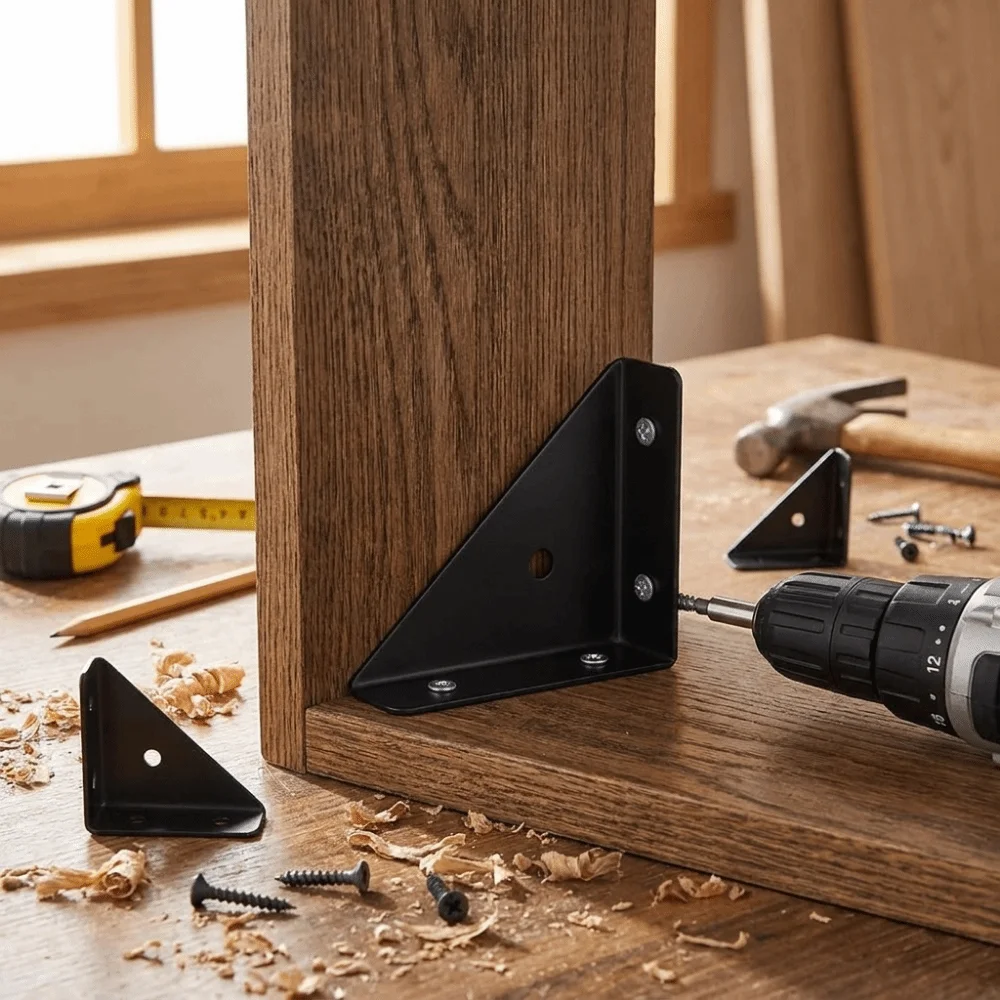 12Pcs Thick Triangle Corner Brackets L-Brackets Heavy Duty Furniture Corner Brace 90 Degree Convenient Angle Code