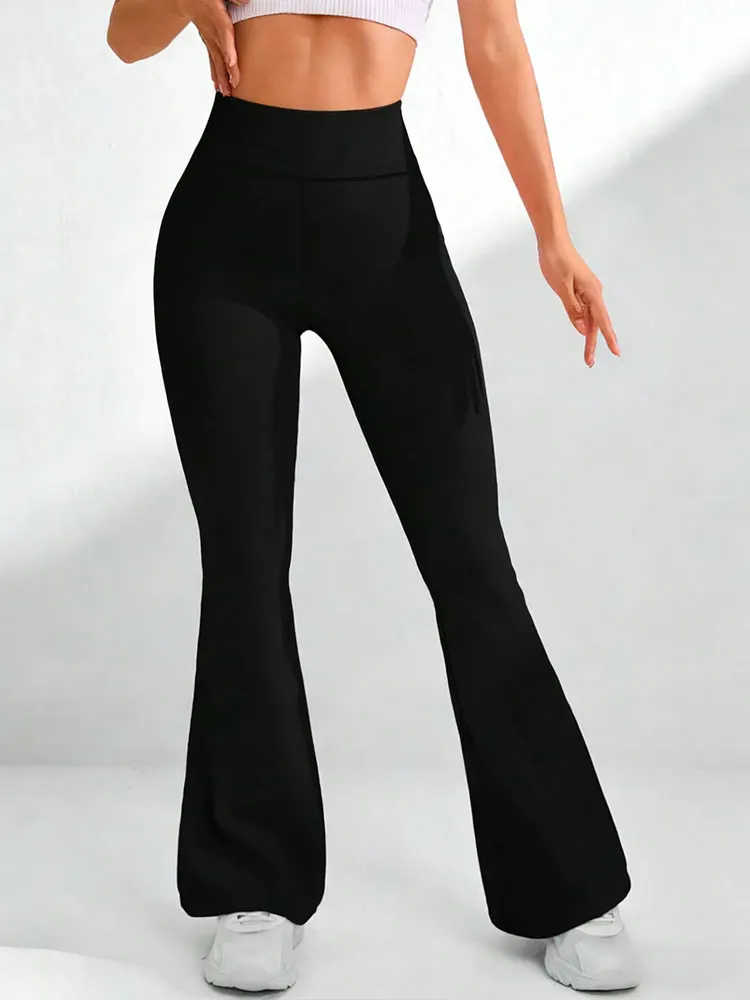 Women's High-Waisted Straight Leg Yoga Pants with Tummy Control & Wide Leg Hem - Summer Lightweight Breathable Workout Leggings