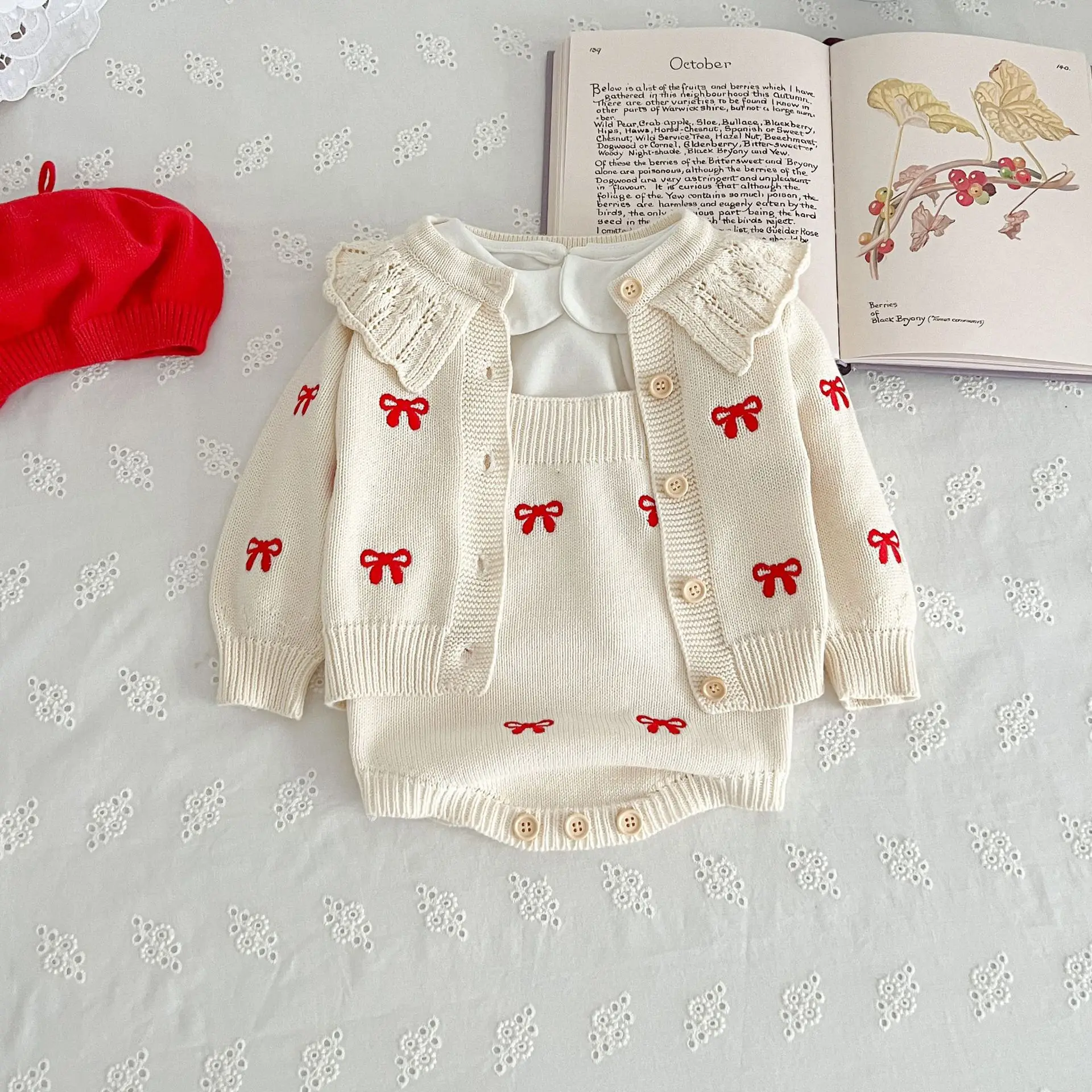 Autumn Winter  Newborn Infant Baby Girls Romper Knitting Embroidery Coat Rompers Kids Onepiece Fashion Baby Clothing