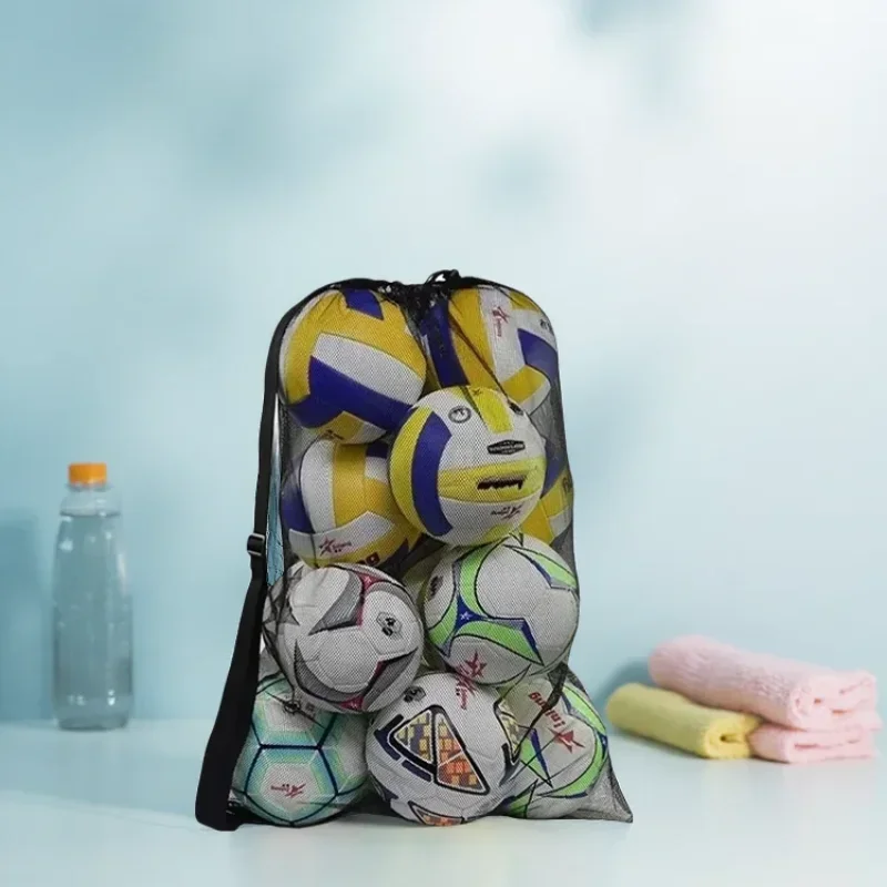 Bolsa de malha extra grande para bolas de futebol com cordão, bolsa de rede para armazenamento de basquete, vôlei e futebol com bolso com zíper