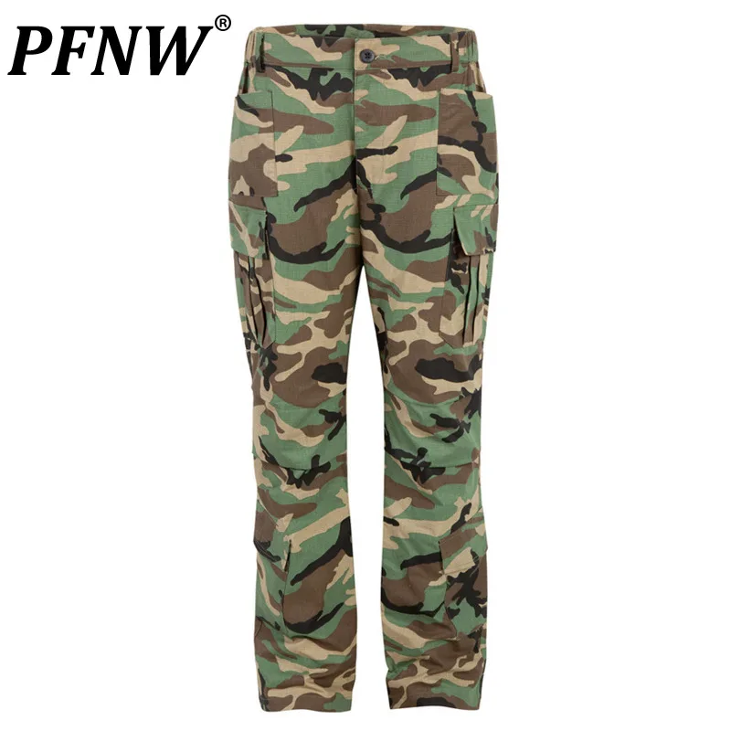 

PFNW Camouflage Cargo Pants Male New Functiona Multi Pockest Slimming Trousers Straight Leg Menwear 2024 Chic Trendy 28W4037