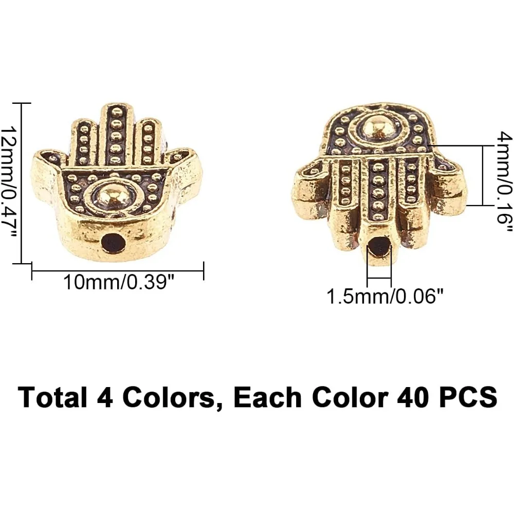 160pcs 4 Colors Hamsa Hand Beads, Hand of Fatima Hand of Miriam Beads Spacers Loose Connector Charm Beads for DIY Bracelet