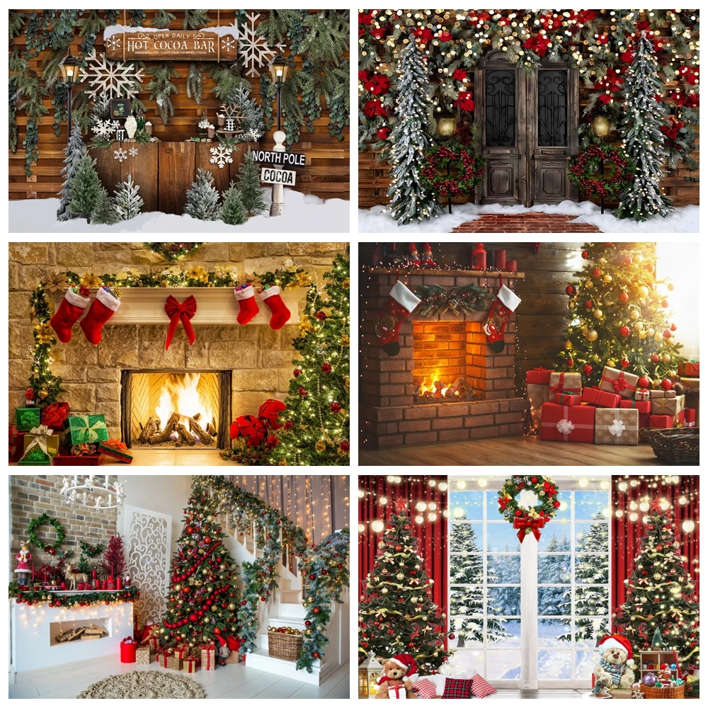 

Christmas Backdrop Tree Gift Photocall Window Baby Family Portrait Photography Backgrounds Decor for Photo Studio Props