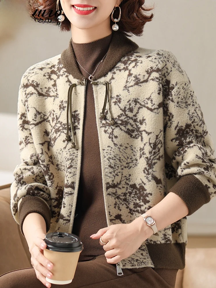 

New Chinese Sle Women's ort Casual Knitted Jaet Autumn Clothes Outerwear for Middle-Aged And ly Spring Autumn