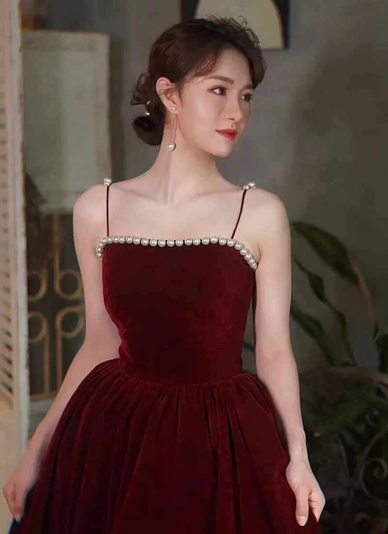 

Red Wine Color Evening Dress For Women With A Strapless Design Birthday Adult Formal Dress Audrey Hepburn Style Dress