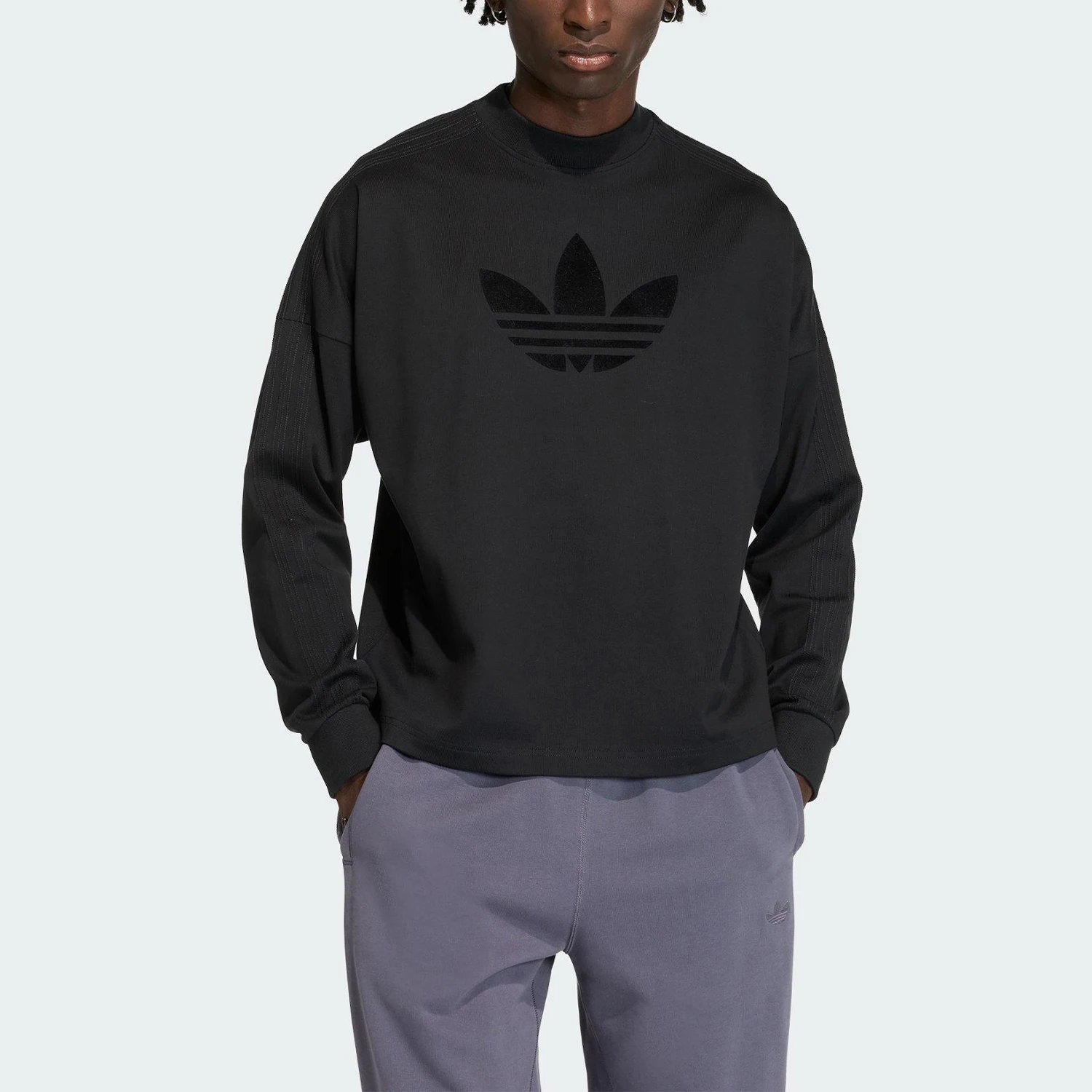 Adidas Authentic Three Leaves Men's Round Neck Knitted Sports Long Sleeve Top KD6575