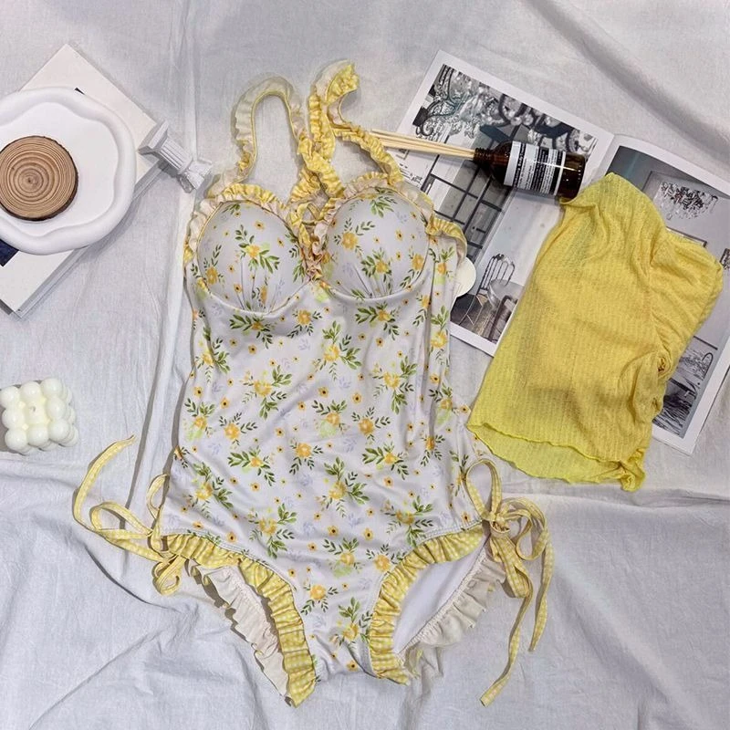 

Комплект из двух предметов в стиле Y2K: купальник с цветочным принтом и шнуровкой для отпуска, вечеринок у бассейна, винтажный, сексуальный, облегающий, весна-лето