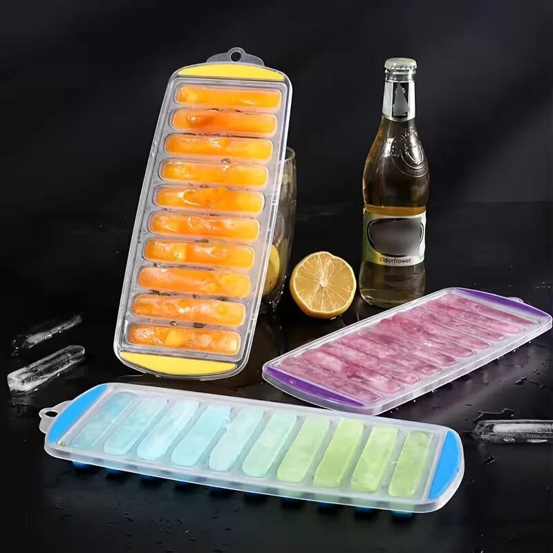 1pc Silicone Ice with 10 Grids-DIY Long Ice Bars Storage Box, Flexible Freezer Tray for Beverages&Drinks,Food-Grade Plastic