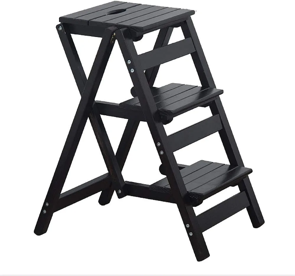 

Step Stool for Adults/Step Ladder/Counter Chair, 3-Step Folding Portable Wooden Step Stool, Anti-Slip & Lightweight