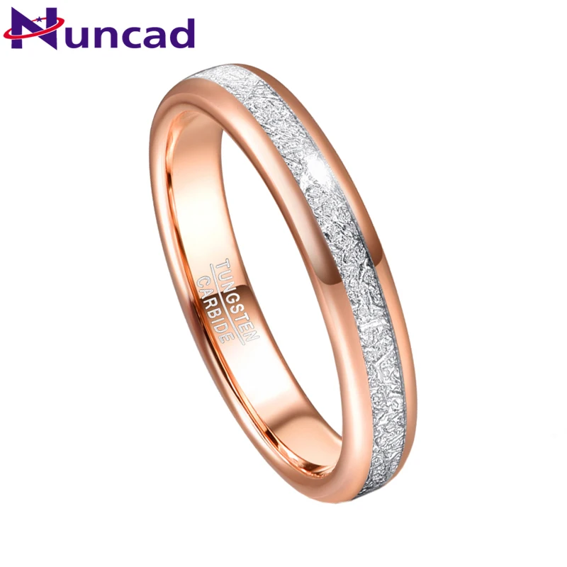 

NUNCAD 4mm Rose Gold Color Imitation Meteorite Tungsten Carbide Steel Ring Men's Women Fashion Wedding Rings