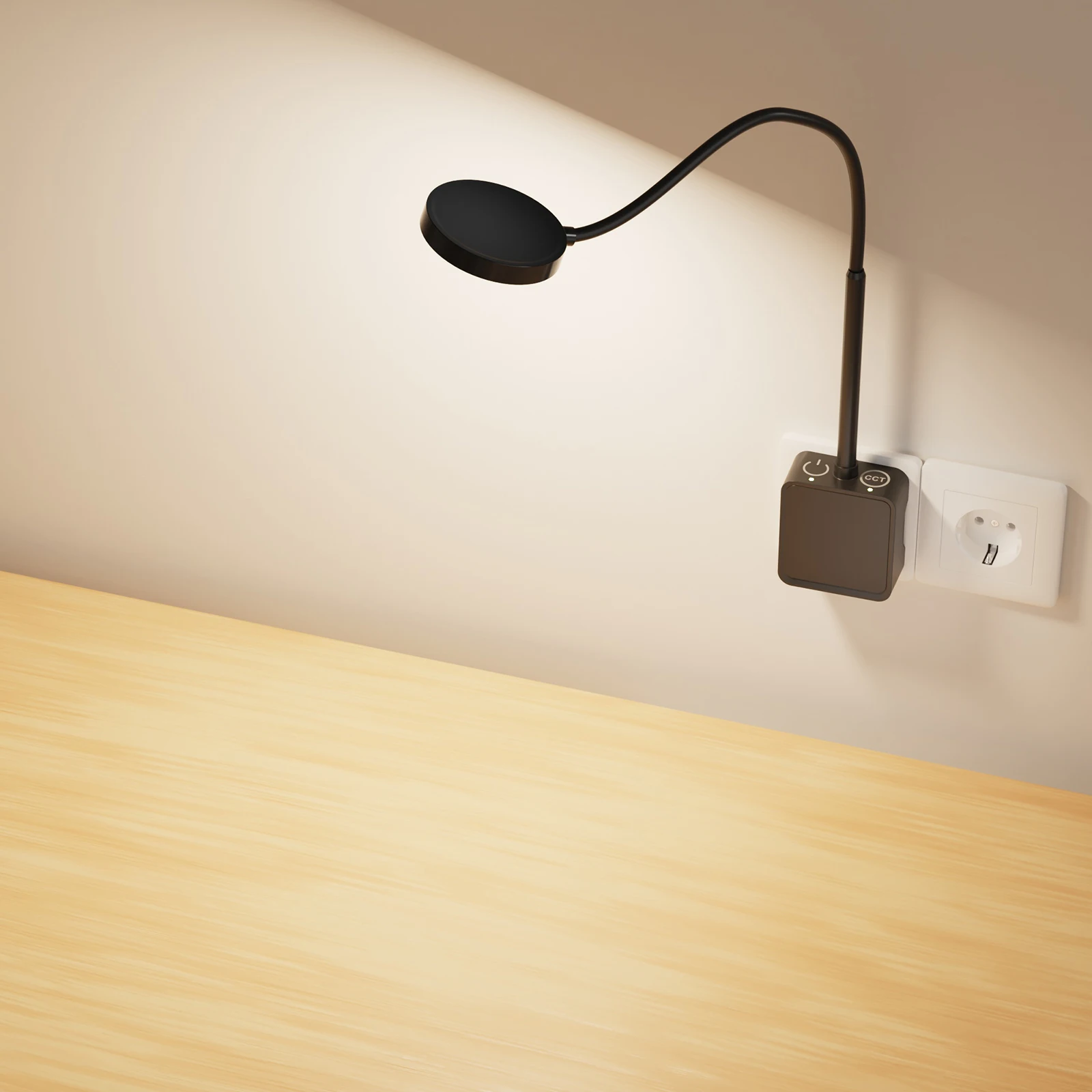 LED Steckdosenleuchte, Wand Steckdosen Lampe Dimmbar Schwanenhals Schwarz für Küche Schlafzimmer Kinderzimmer, Zwei Berührungsschalter, 3er Beleuchtungsfarb Modi, 110° Breiter Lichtwinkel