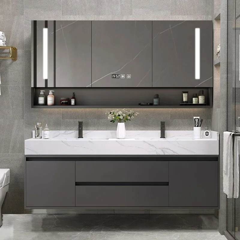 Modern Floating Bathroom Vanity Set Stone Top Wall Mounted Bathroom Cabinet with Ceramic Sink Included 2 Drawers and 2 Shelves