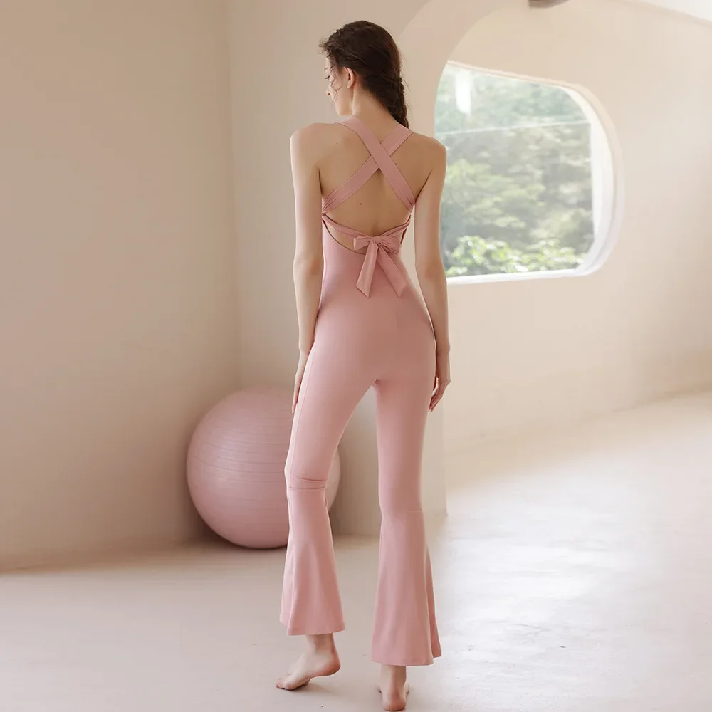 Einteilige Damen-Yoga-Overalls, Schlaghosen, Sportanzüge mit Brustpolstern, Fitnessstudio-Outfits, Trainingssets, Fitnessbekleidung, Sportbekleidung