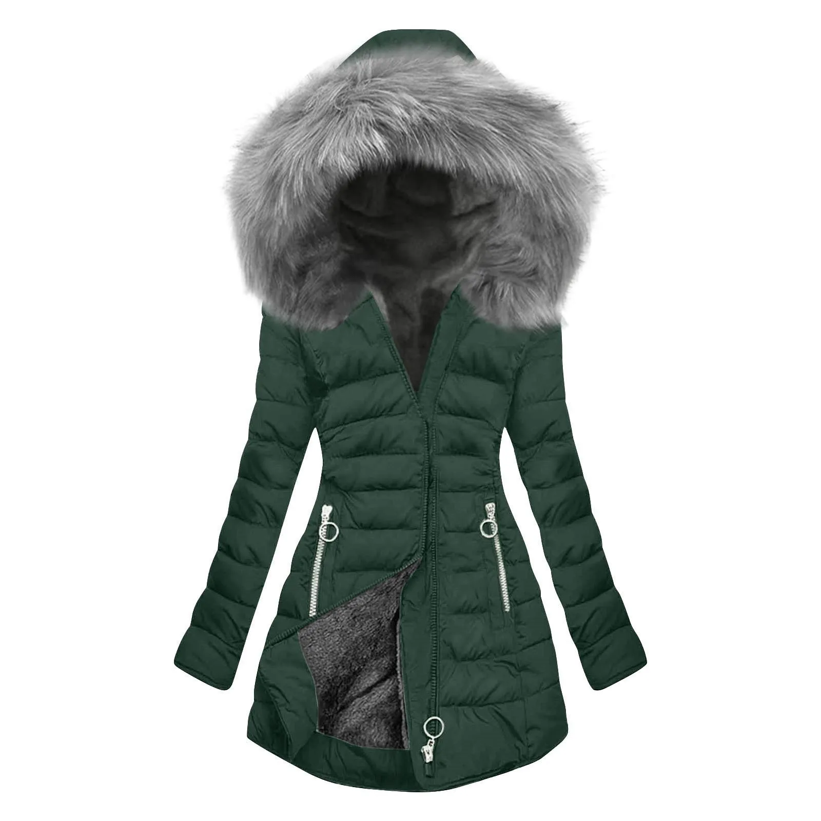 Womens Lined Long Coat Plus Size Mid Length Quilted Jacket Warm Winter Outerwear With Hood Windproof Winter Jacket For Women