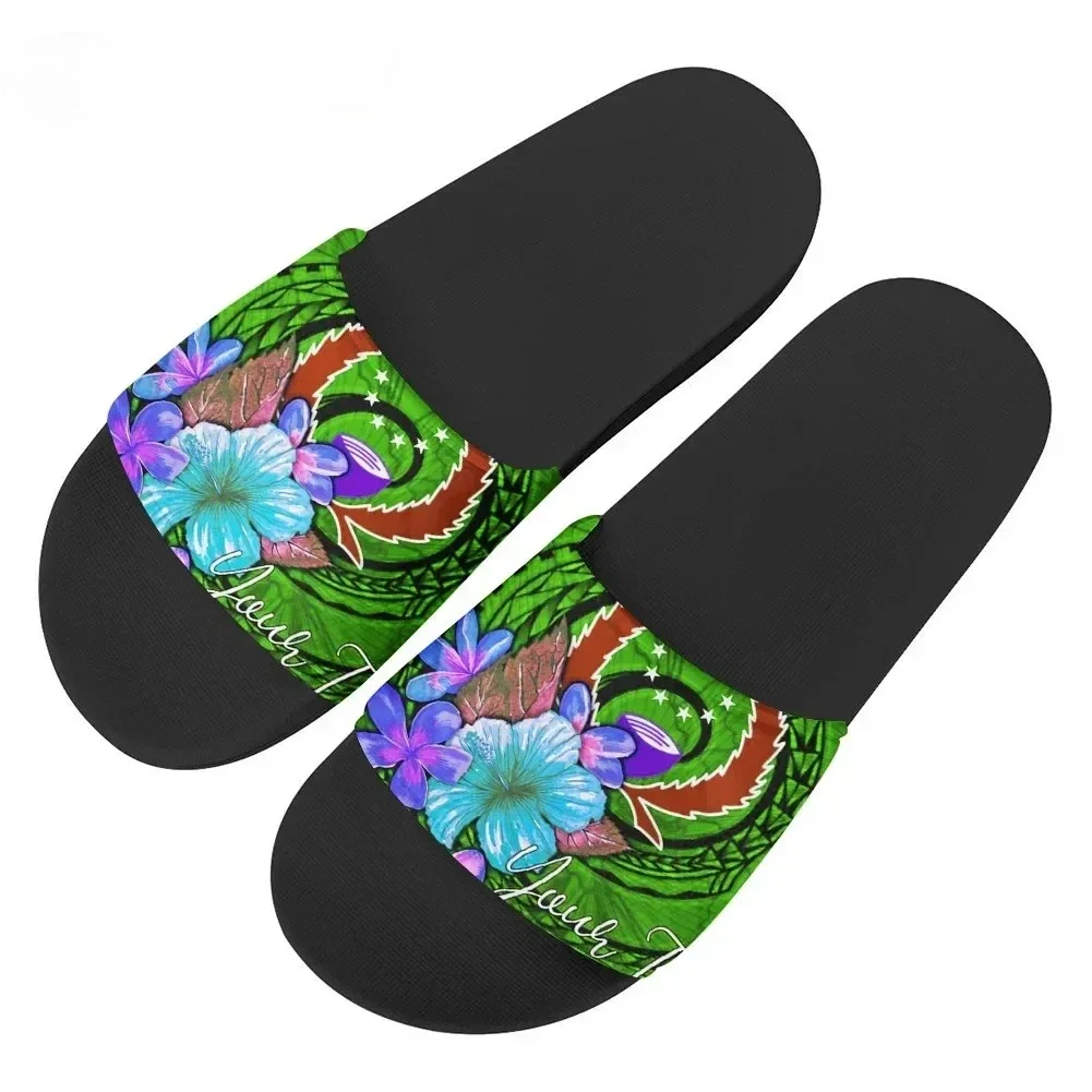 

Polynesian Pohnpei Tribal Design Beach Slippers Tropical Flower Women Flip Flops Trend Female Non Slip Slides Home Sandals Shoes