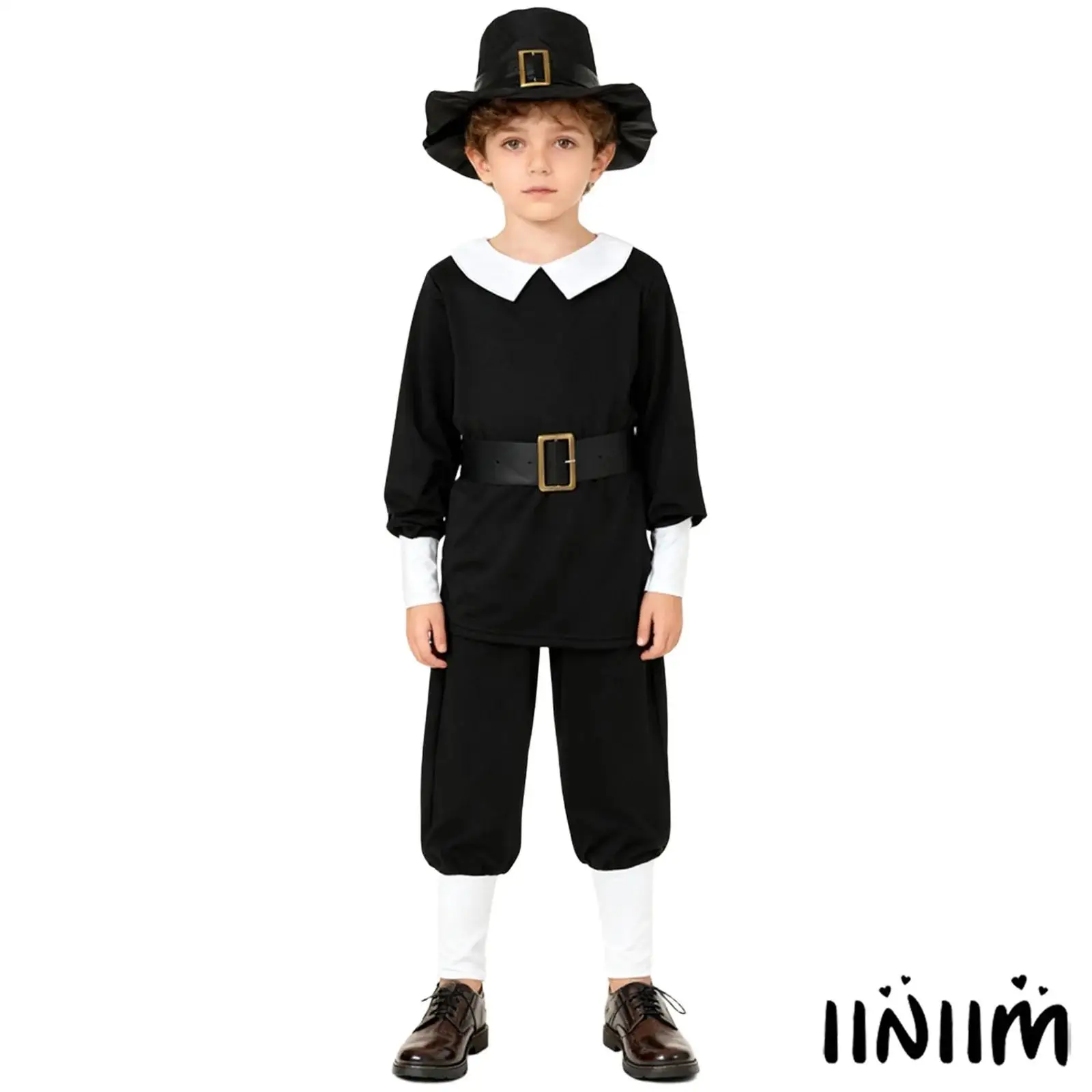 

Kids Boys Halloween Colonize Style Long Sleeve Top with Waistbelt Long Pants And Matched Hat Set Colonial Role Play Costume