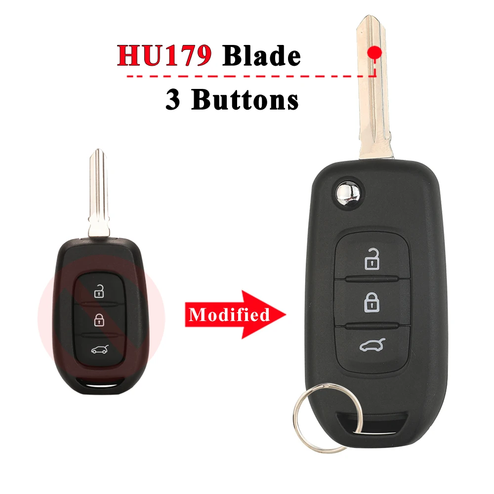 jingyuqin Geschenk-Fernbedienung, modifizierter Autoschlüssel für Renault Sandero, Dacia Logan, Lodgy, Dokker, Duster, Flid, Klappschlüsselgehäuse, 2/3 Tasten – Detail 5