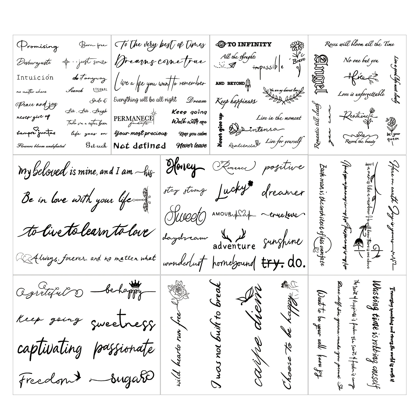 10 أوراق رسم إبداعي رسم وشم مؤقت زهور فراشة الهندباء ديزي رسائل ملصق مقاوم للماء فن الجسم ستتيكر