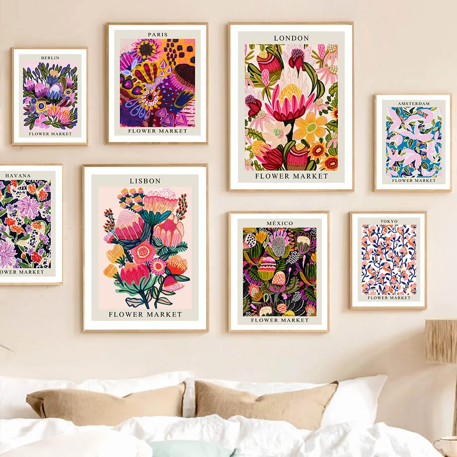 سوق الزهور لندن باريس ليبون مجردة مدينة المشارك والمطبوعات الرسم على لوحات القماش الجدارية فندق بار صور غرفة المعيشة ديكو