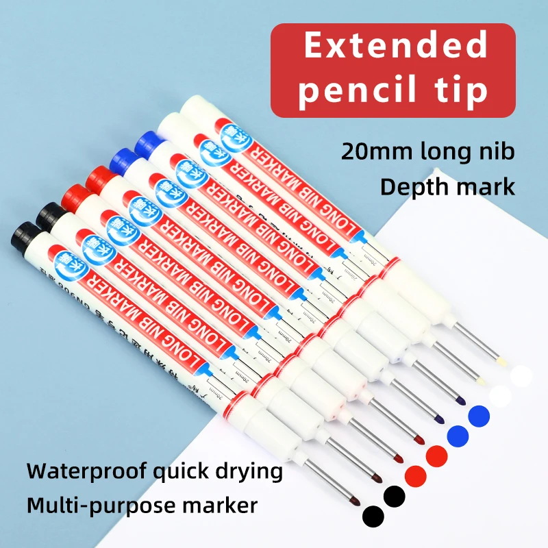 Long Head Nib Markers for Metal Pen, Deep Hole, impermeável, Banheiro, Decoração para carpintaria, Multi-Purpose, perfuração, 20mm, 8Pcs, Conjunto