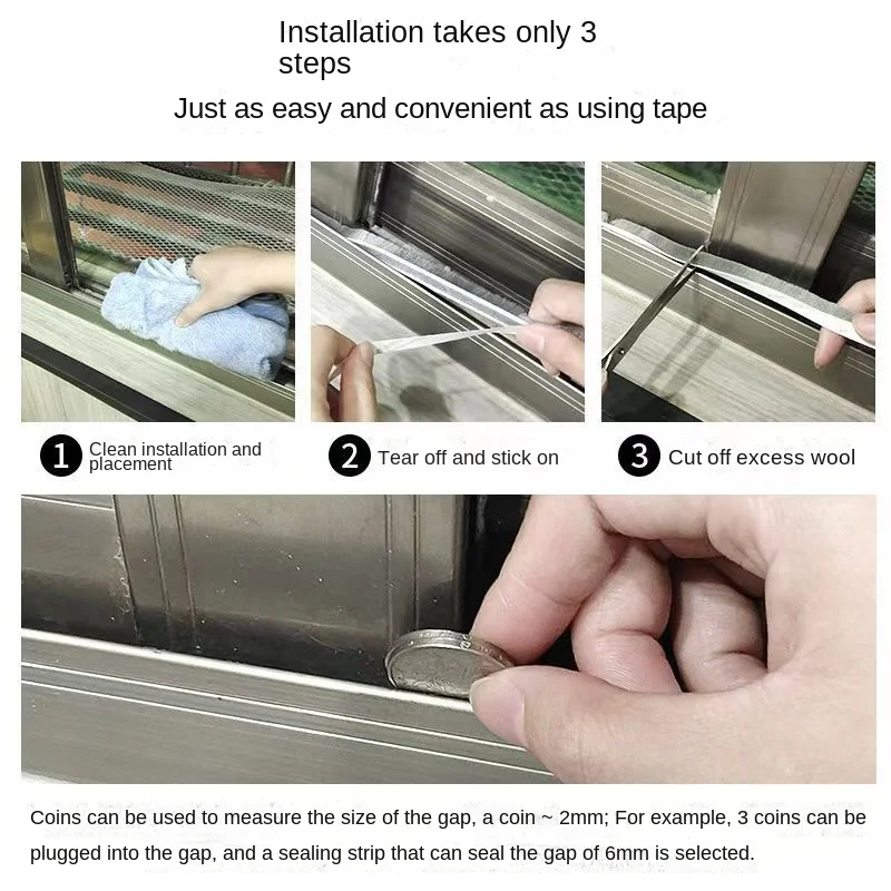 3Meters Brush Strip Self Adhesive Door Window Sealing Strip Home Door Window Sound Insulation Seal Film Door Swal Weather Strip