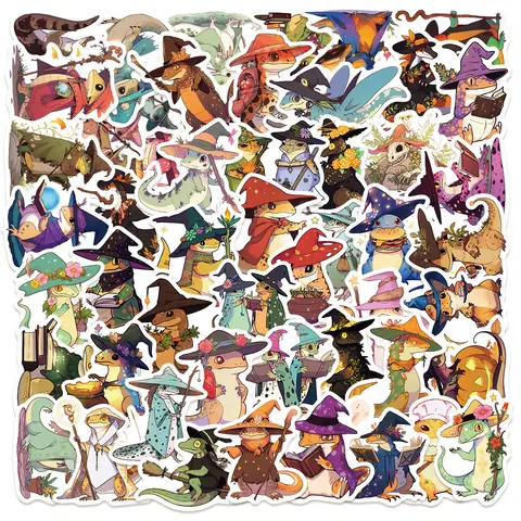 50Pcs Piece Lizard Gecko Witch Stickers Magical Halloween Wizard Reptile DIY Sticker Scrapbooking Phone Luggage Waterproof Decal