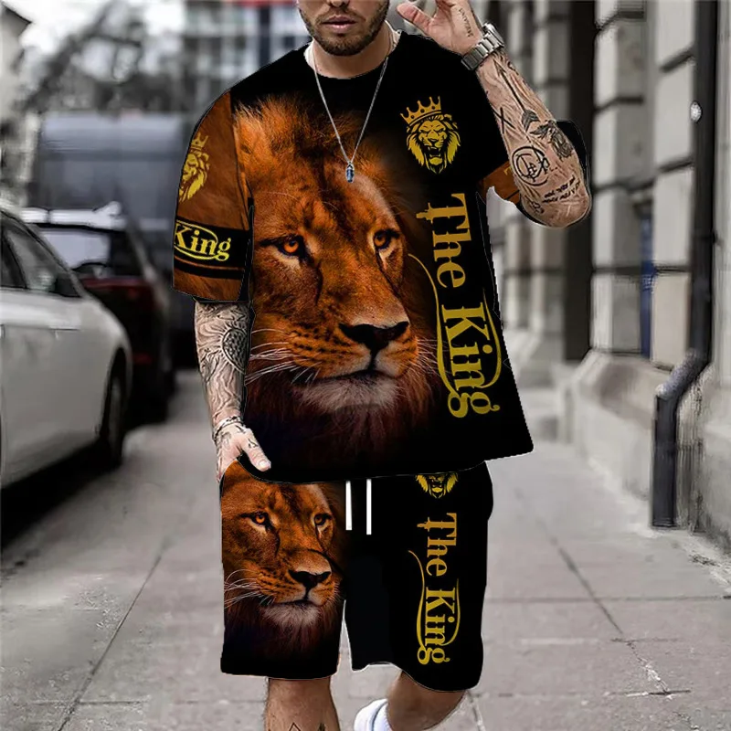 Summer Men's Casual Suit Round Neck Printed T-shirt + Beach Pants Comfortable And Breathable Men's Sports Short Sleeve Suit